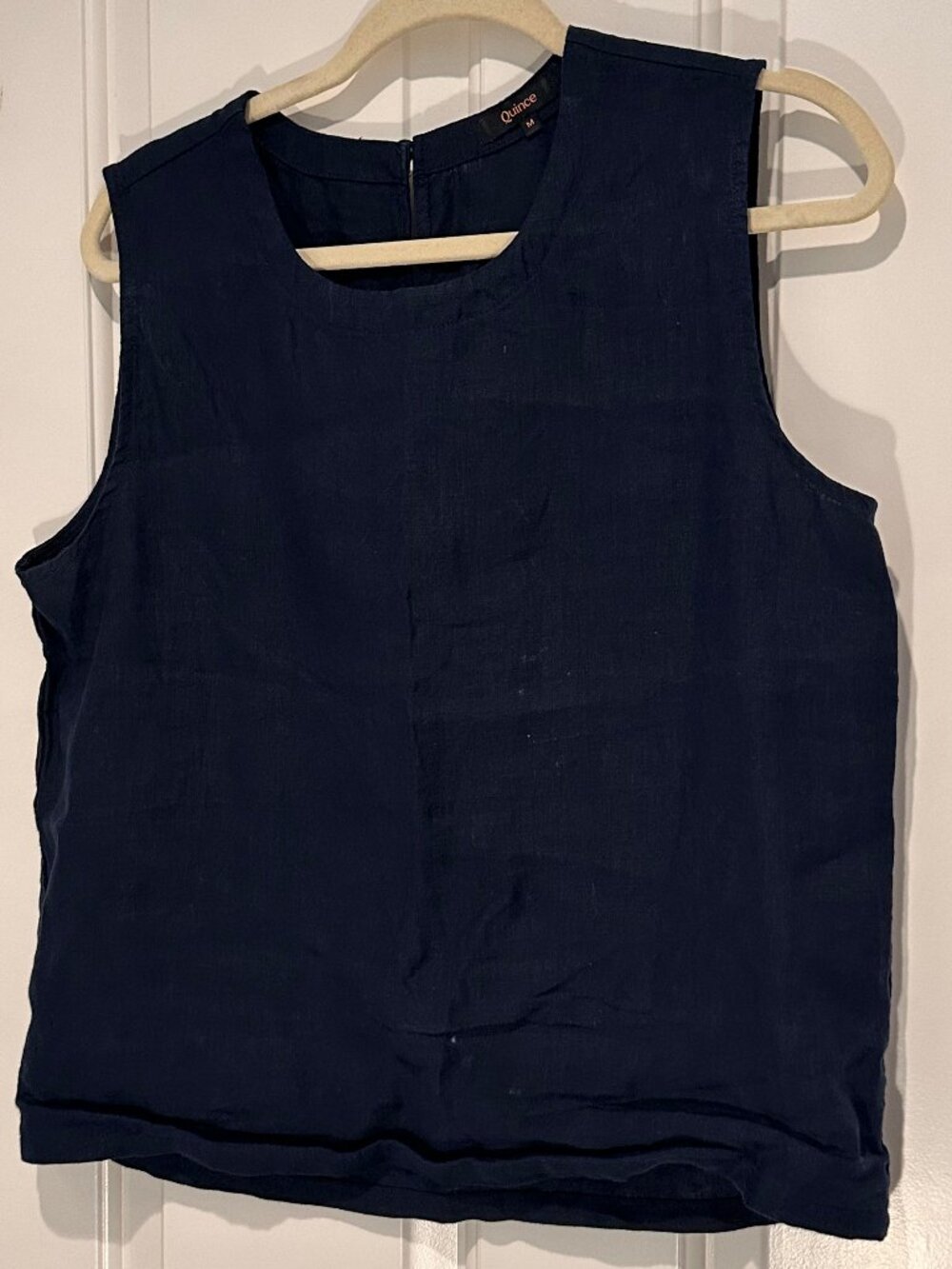 Quince European Linen Tank, Sleeveless Top, Navy, Size M